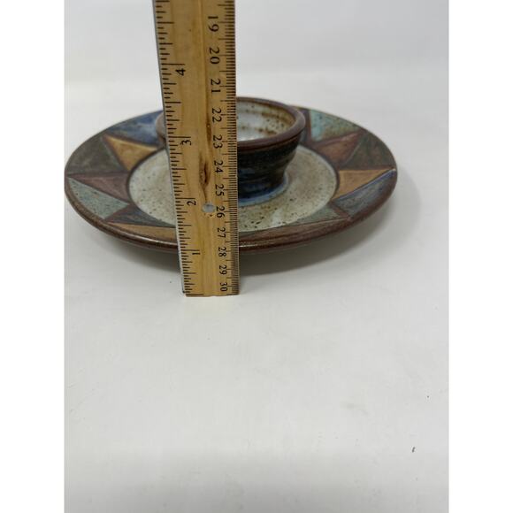 Chip & Dip Serving Dish Studio Art Pottery Handmade Bohemian Earthy Design 8.5" - Picture 10 of 10